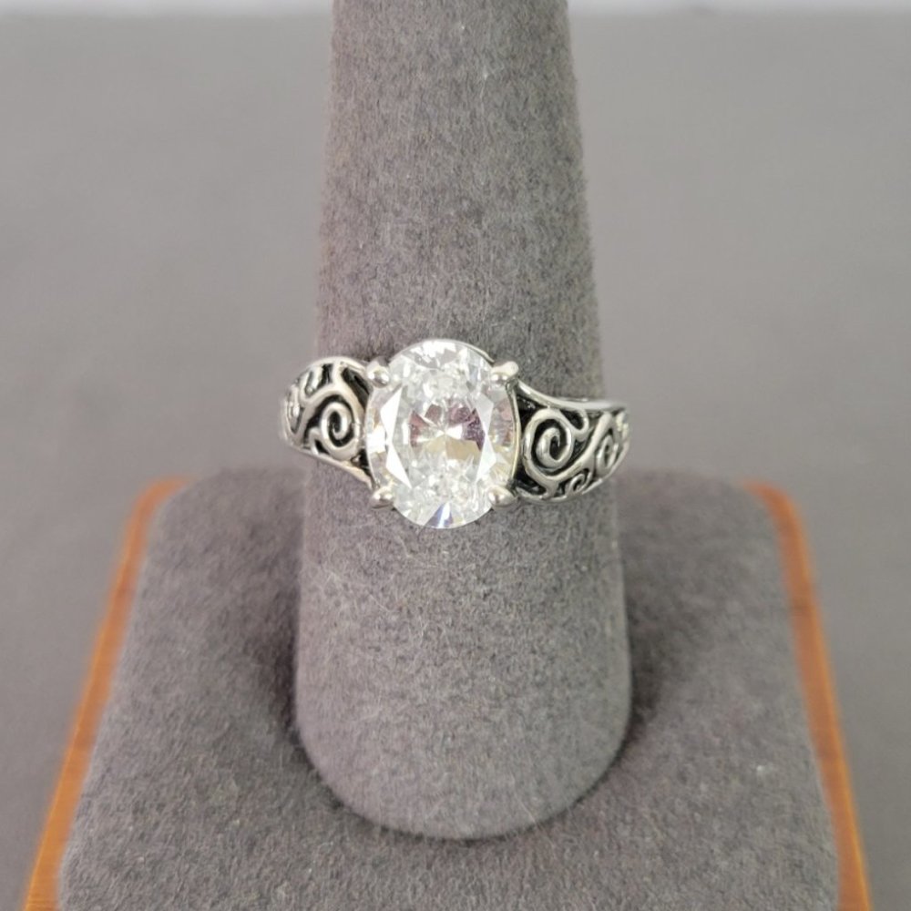 KABANA Sterling Silver & White Topaz Filigree Scrollwork Ring, Sz 8.5